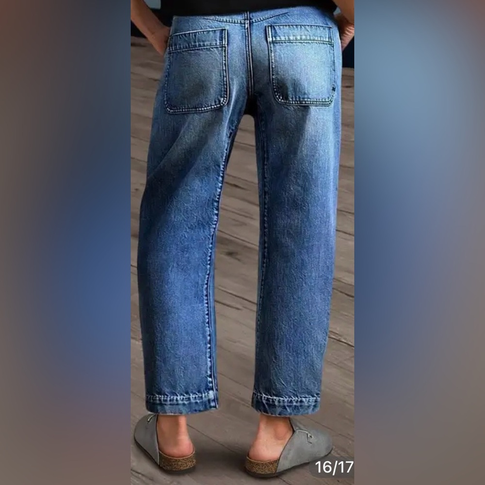 Flamingals Wash Stitch Detail Mid Rise Barrel Leg Crop Jeans Size 4X (18-20) - Picture 2 of 6